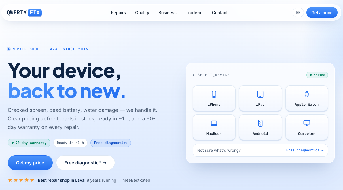 Qwerty Fix — phone repair website built by Nexora
